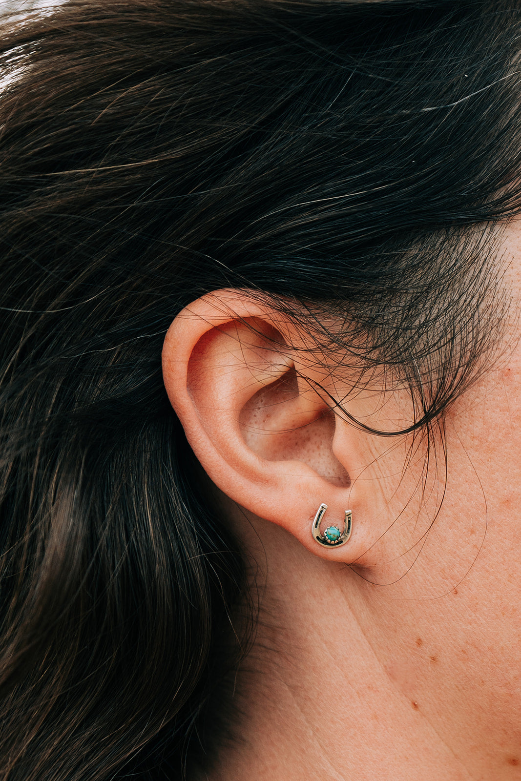 Silver Horseshoe & Turquoise Earrings