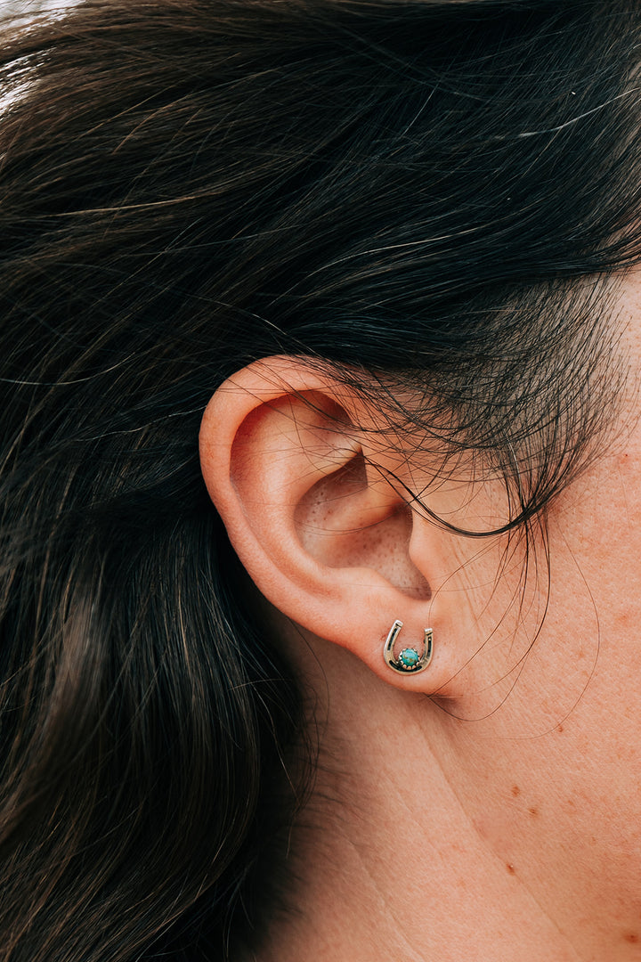 Silver Horseshoe & Turquoise Earrings